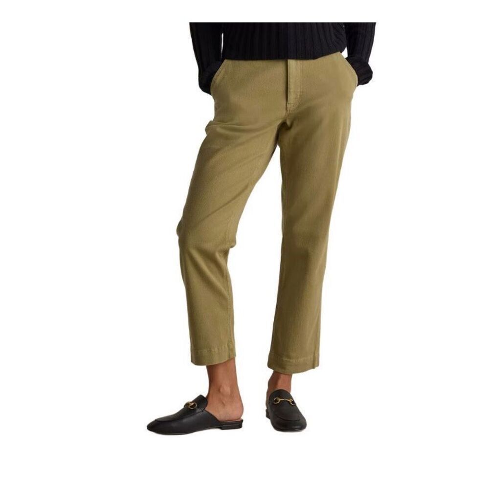 QUINCE Olive Green Organic Stretch Cotton Twill Straight Leg Cropped Pants-16